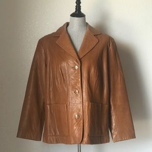Women’s 18W Plus Size Caramel Tan Leather Jacket